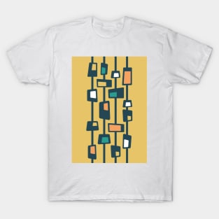 Mid Century Funky Blocks in Yellow, Charcoal, Teal, and Orange T-Shirt